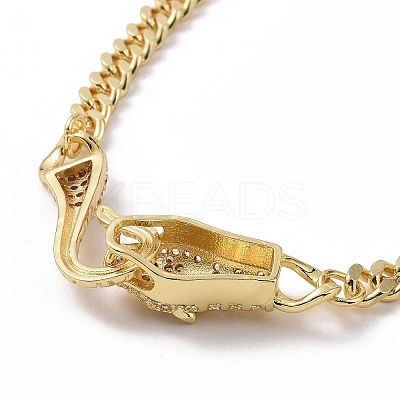 Cubic Zirconia Leopard Pendant Necklace with Brass Curb Chains for Women NJEW-G096-01G-03-1