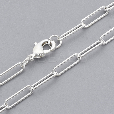 Brass Round Oval Paperclip Chain Necklace Making MAK-S072-04B-S-1