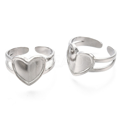 Non-Tarnish 304 Stainless Steel Heart Cuff Rings RJEW-N038-118P-1