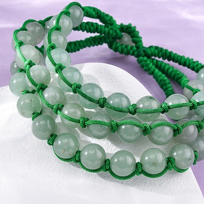 Natural Green Aventurine Round Beaded Multi-strand Bracelets for Men Women BJEW-G743-02D-1