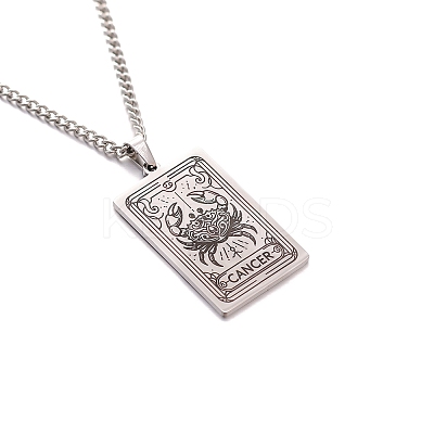 304 Stainless Steel Curb Chain Rectangle with Constellation Pendant Necklaces PW-WG0F5D0-10-1