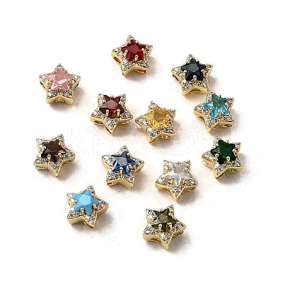 Brass Micro Pave Cubic Zirconia Beads KK-D379-01G-1