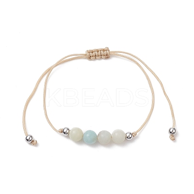 3Pcs 3 Style Natural Amazonite Braided Bead Bracelets Set BJEW-JB09334-05-1