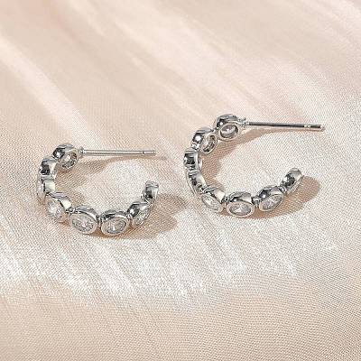 Brass Micro Pave Clear Cubic Zirconia Stud Earrings EJEW-G452-07P-1