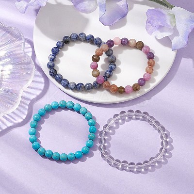4Pcs Constellation 8mm Round Natural White Jade & Blue Spot Jasper BJEW-JB10631-1