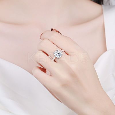 Rhodium Plated 925 Sterling Silver Micro Pave 8.2x4.9mm Moissanite Finger Rings for Women WG8E258-72-1