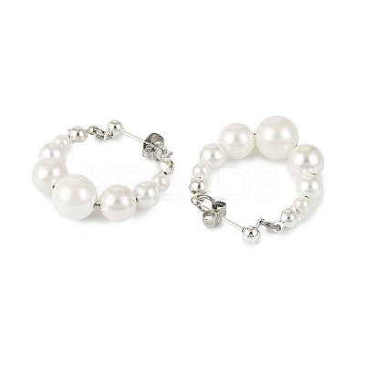 Shell Pearl Beaded Dangle Stud Earrings EJEW-JE06362-02-1