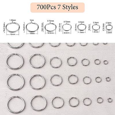 700Pcs 7 Styles 201& 304 Stainless Steel Split Rings STAS-CJ0002-17-1