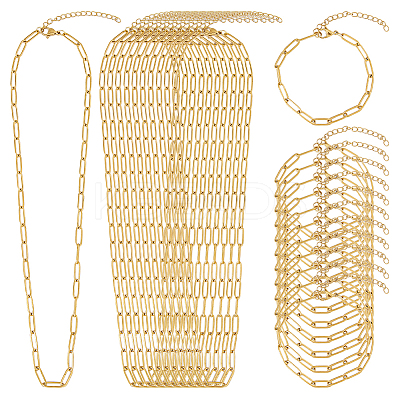 316L Surgical Stainless Steel Flat Paperclip Chains Bracelets & Necklaces Sets SJEW-HS00002-1