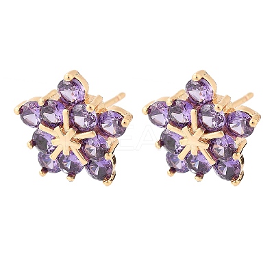 Flower Brass Micro Pave Cubic Zirconia Stud Earrings for Women EJEW-G428-28B-03-1