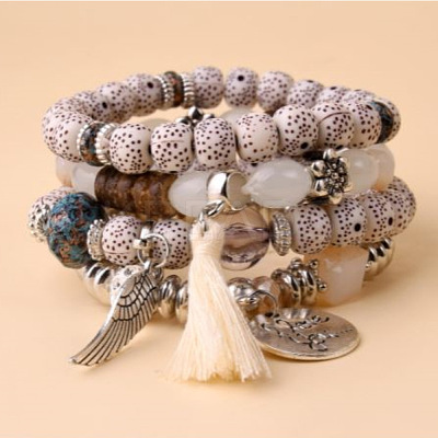 Bohemin Style Natural Moon and Star Xingyue Bodhi Beads Stretch Bracelet Set WG2BA1D-02-1