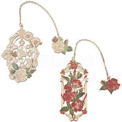 2Pcs 2 Styles Zinc Alloy Enamel Bookmarks AJEW-CP0003-98C-1
