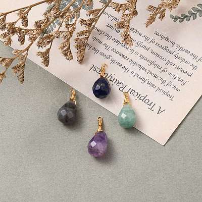 Wire Wrapped Faceted Natural Green Aventurine & Amethyst & Lapis Lazuli & Labradorite Pendants X-PALLOY-JF00542-1
