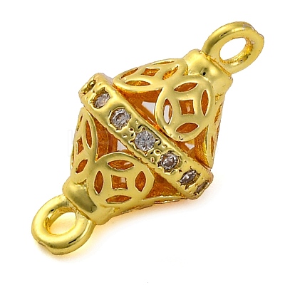 Brass Micro Pave Clear Cubic Zirconia Hollow Bicone Connector Charms KK-A230-05E-G-1