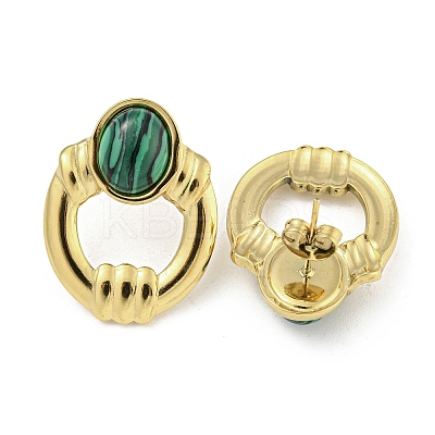 Ion Plating(IP) Real 18K Gold Plated 304 Stainless Steel Oval Stud Earrings EJEW-Z042-03A-1