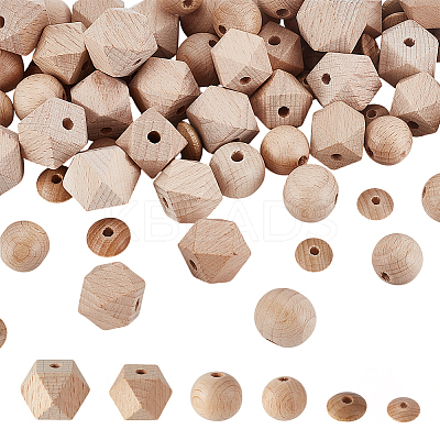 90Pcs 6 Styles Unfinished Wood European Beads WOOD-GA0001-85-1