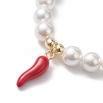 8mm Round Natural Lava Rock & Shell Pearl Beaded Stretch Bracelets BJEW-JB10243-1