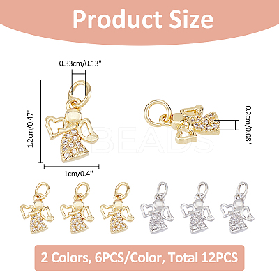12Pcs 2 Colors Brass Micro Pave Cubic Zirconia Charms KK-FH0007-76-1