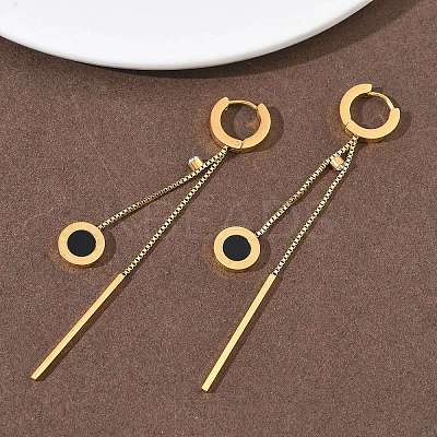304 Stainless Steel Crystal Rhinestone Flat Round Tassel Hoop Earrings EJEW-G453-02G-1