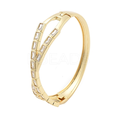 Rack Plating Brass Micro Pave Clear Cubic Zirconia Hinged Bangles for Women BJEW-G730-03G-1