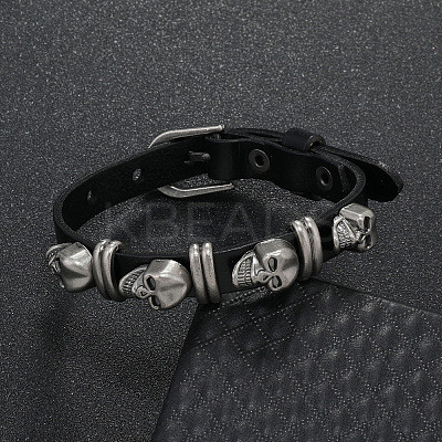 Alloy Skull Rivets Bracelet BJEW-C037-03A-1