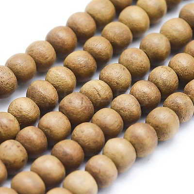 Natural Camphor Wood Beads Strands WOOD-P011-10-10mm-1