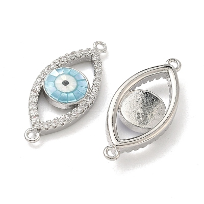 Brass Micro Pave Clear Cubic Zirconia Enamel Horse Eye Connector Charms KK-H534-02P-1