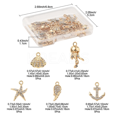 25Pcs 5 Style Alloy Crystal Rhinestone Pendants FIND-FS0004-14-1