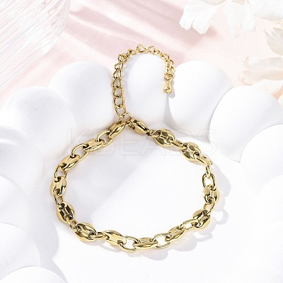 304 Stainless Steel Coffee Bean Chain Bracelets for Men Women BJEW-G725-06G-1