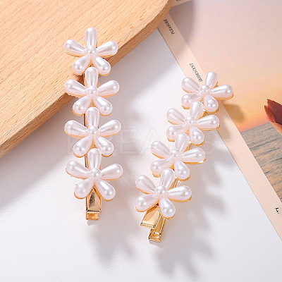 Quadruple Flower Resin Imitation Pearl Alligator Hair Clips OHAR-PW0007-06D-1