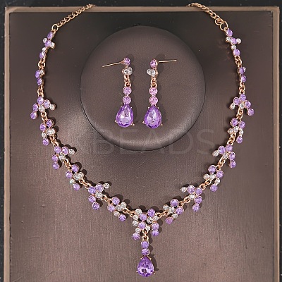 Teardrop Alloy Rhinestone Pendant Necklaces & Stud Dangle Earrings Sets FS-WGE9DA1-06-1