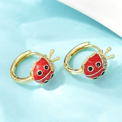 Ladybird Brass Micro Pave Cubic Zirconia Hoop Earrings EJEW-S277-02G-1
