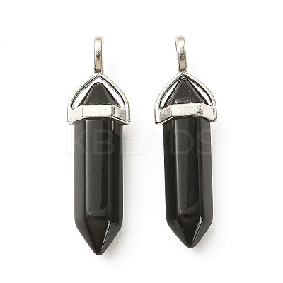 2Pcs Natural Obsidian Double Terminal Pointed Pendants G-YW0002-04-1