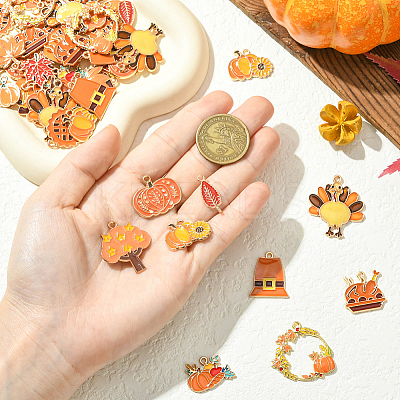 56Pcs 14 Styles Thanksgiving Day Theme Alloy Enamel Pendants ENAM-SC0006-80-1