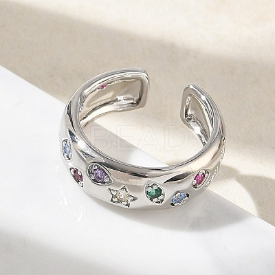 Brass Micro Pave Colorful Cubic Zirconia Cuff Open Rings RJEW-Z145-05P-1