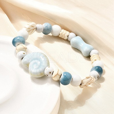 Handmade Porcelain Beads & Synthetic Howlite Beads Stretch Bracelets for Women BJEW-D307-01B-1