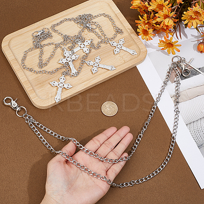 2Pcs 2 Styles Zinc Alloy Double Layer Cross Chains Belt AJEW-HY0002-27-1