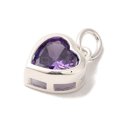 925 Sterling Silver Cubic Zirconia Heart Charms with Jump Rings FIND-U013-10S-06-1