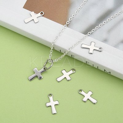 Tarnish Resistant 304 Stainless Steel Tiny Cross Charms STAS-E104-34P-1