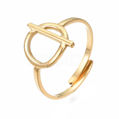 304 Stainless Steel Toggle Clasp Shape Open Cuff Ring RJEW-T023-85G-1