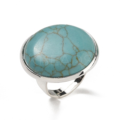 Synthetic Turquoise Round Adjustable Rings RJEW-K371-09S-16-1