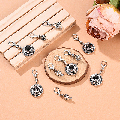 10Pcs 2 Styles Teapot and Coffee Cup Tibetan Style Alloy Pendant Decorations HJEW-YW00138-1