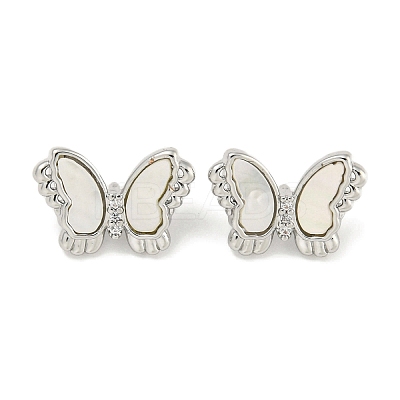 Brass Pave Clear Cubic Zirconia Butterfly Connector Charms with Sea Shell KK-Q820-13P-1