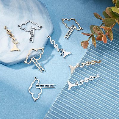 8Pcs 4 Styles 201 Stainless Steel Connector Charms STAS-UN0039-24-1