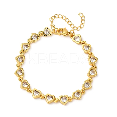 Brass Micro Pave Clear Cubic Zirconia Link Bracelets for Women BJEW-D342-02G-1