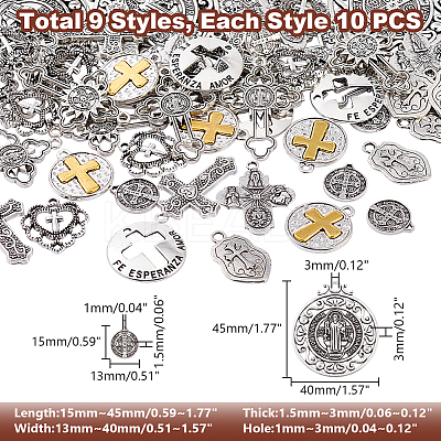 90Pcs 9 Style Tibetan Style Alloy Pendants TIBEP-WR0001-01-1
