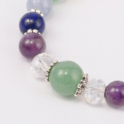 Multi-Color Gemstone Chakra Charm Bracelets BJEW-JB01691-1