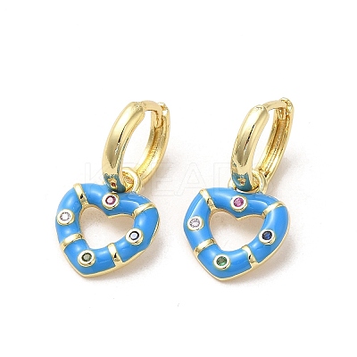 Heart Real 18K Gold Plated Brass Dangle Hoop Earrings EJEW-L268-038G-01-1