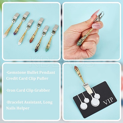 Faceted Acrylic Rondelle Beaded Credit Card Clip Puller AJEW-PH01535-1