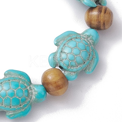 Beach Turtle Dyed Synthetic Turquoise Stretch Bracelets BJEW-JB10291-02-1